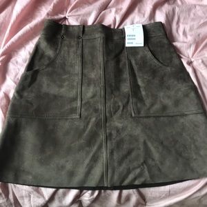 Suede skirt pockets mini olive dark green